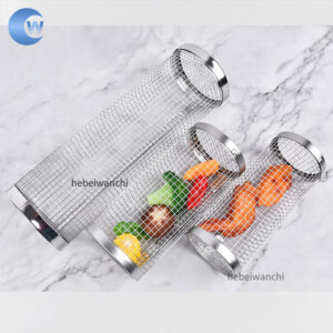 Heavy‑Duty Stainless Steel BBQ Rolling Drum Grill Basket Easy‑to‑Clean Cylindrical Grilling Cage
